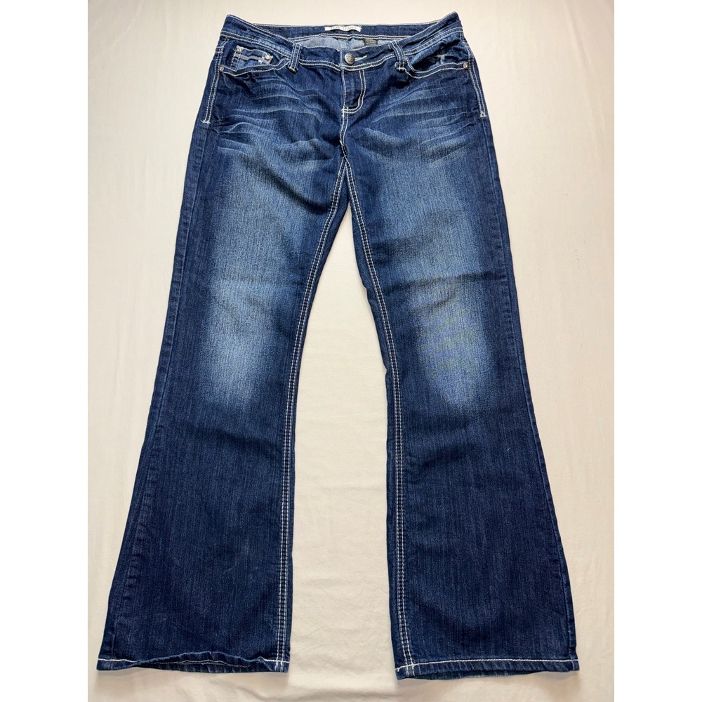 ZCO Jeans Womens 13 Dark Wash Thick Stitch Fleur De Lis Embellished Bootcut Y2K